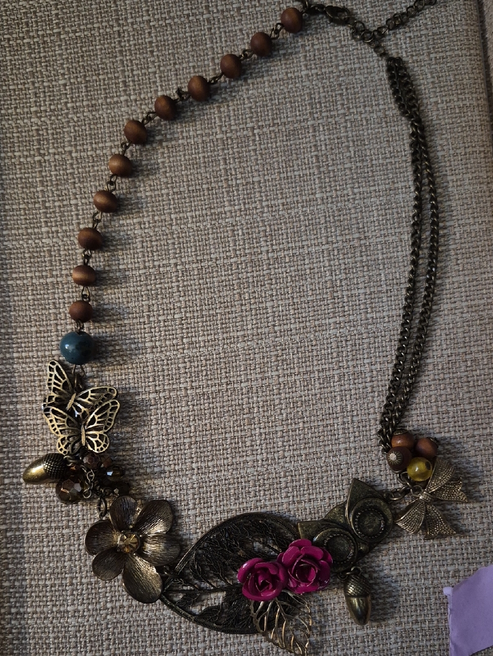 Cookie Lee Brown and Pink Floral Butterfly Necklace